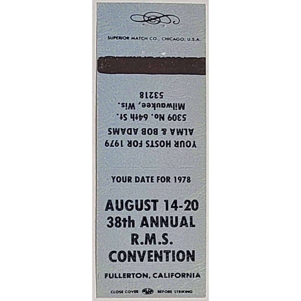 Vintage Matchbook Cover RMS 38th Annual Convention 1978 Fullerton CA Blue
